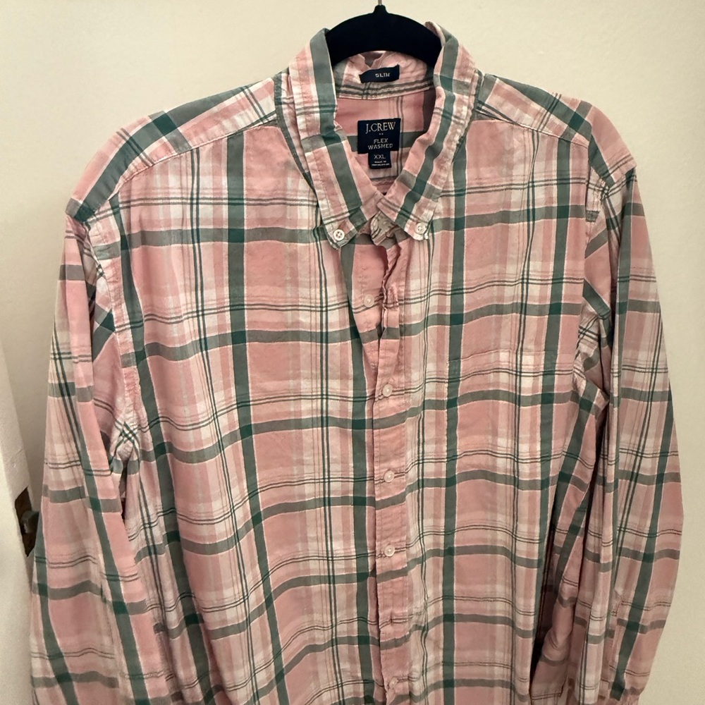 J. Crew Pink and Green Plaid Shirt